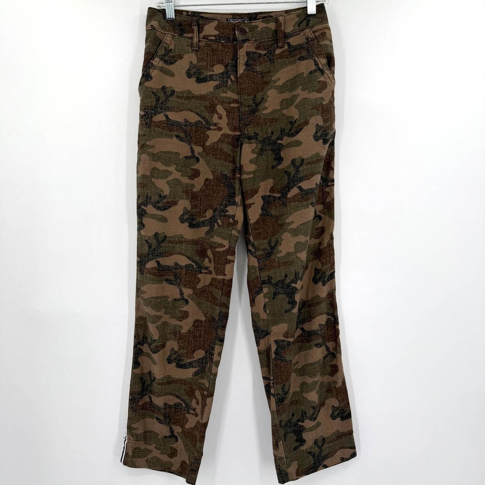 Abercrombie & Fitch Annie High Rise Ankle Straight Camo Pants Side Stripe 27 4R